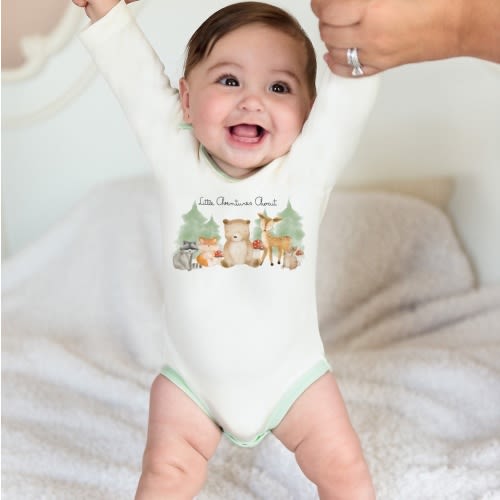 Organic Baby Clothes, Woodland Animals Bodysuit, Personalized Bodysuit, Gender Neutral Baby Outfit, Organic Cotton, Unisex Outfit