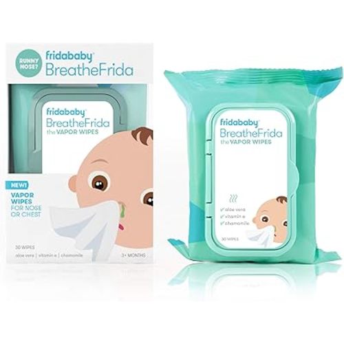 Frida Baby Breathefrida Toddler & Baby Nose Wipes, Baby Saline Wipes for Nose, Chest, Allergy Relief, Alcohol Free, Made with Aloe Vitamin E & Chamomile, 30 Count, 1pk