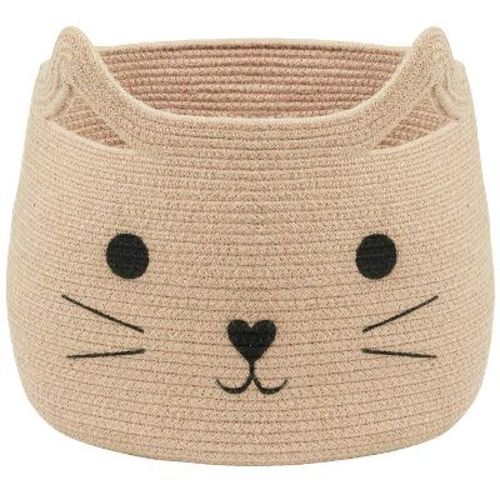 Aoibox Large Woven Cotton Rope Storage Basket Cute Cat Design Laundry Organizer for Towels Toys Clothes Gifts 15x14