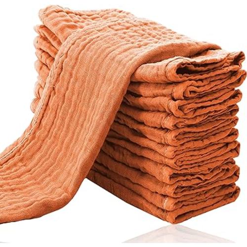 Cute Castle 12 Pack Muslin Burp Cloths for Baby - Ultra-Soft 100% Cotton Baby Washcloths - Large 20'' by 10'' Super Absorbent Milk Spit Up Rags - Burpy Cloths for Unisex, Boy, Girl - Vermilion