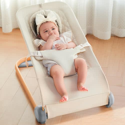 Fodoss Ergonomic Baby Bouncer Seat for Infants - Portable, for Babies 0-12 Months, Beige