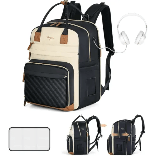 Diaper Bag Backpack - Extra Large Diaper Bag for 2 Kids Twin, Travel Baby Bags for Mom Dad 25-37L Expandable with Changing Pad Earphone Hole, Apricot Black