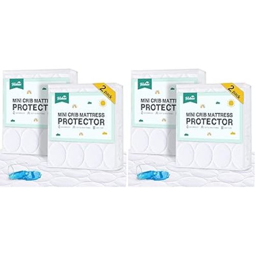 Mini Crib Mattress Protector Sheets Waterproof 4 Pack, Quilted Pack and Play Mattress Pad Cover Fits for Mini Crib/Playen/Pack and Play Mattress, White, 38"x24"