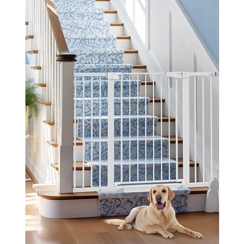 Cumbor 36" Extra Tall 29.7-51.5" Wide Baby Gate, Safety Dog Gate for Stairs, Easy Walk Thru Auto Close Pet Gates for The House, Doorways, Child Gate Includes 4 Wall Cups, White