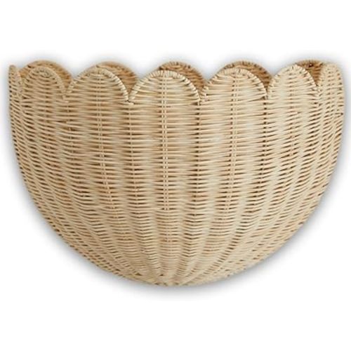 Scalloped Wicker Wall Basket - Hand Woven Scalloped Basket – Scalloped Décor Wall Hanging Baskets – 16 x 10 x 7 In - Hanging Wall Basket