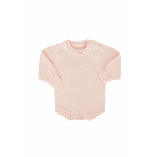Embroidered Knit Sweater Bubble Romper in Tea Rose | Caden Lane