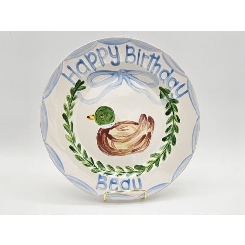 Scalloped Border and Bow Mallard Happy Birthday Plate 11"