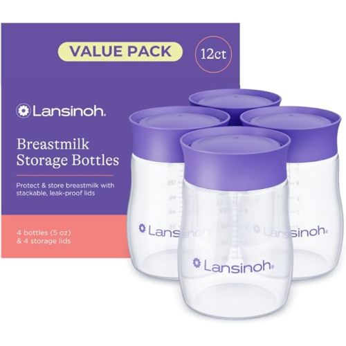 Lansinoh Breastmilk Storage Bottles | 4-Pack 5oz BPA & BPS-Free | Pump-to-Storage Feeding Bottles | Compatible with Lansinoh Breast Pumps and Nipples