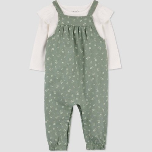 Carter's Just One You® Baby Girls' Floral Top & Overalls Set - Green/Ivory, Size: 9M