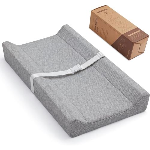 Blissful Diary Baby Changing Pad with Waterproof Lining Foam, Includes a Soft & Washable Cover, Contoured Changing Table Pads for Dresser Top with Non-Slip Bottom, 32”×16” (Grey, Rectangular)