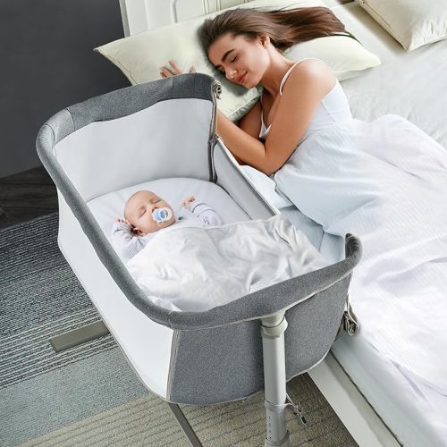 RONBEI Baby Bassinet Bedside Sleeper, Easy to Assemble Bassinets for Baby/Infants, Height Adjustable Bedside Bassinet for Newborn Baby