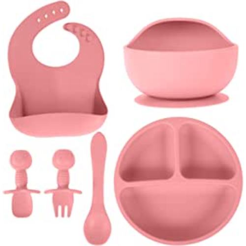  BrushinBella Baby Feeding Set - Collapsible Feeding Supplies  for Travel - Food Grade Silicone Suction Baby Bowl, Baby Plate, Baby Bib,  Baby Spoons First Stage - Cute Baby Eating Supplies Toddler Gift