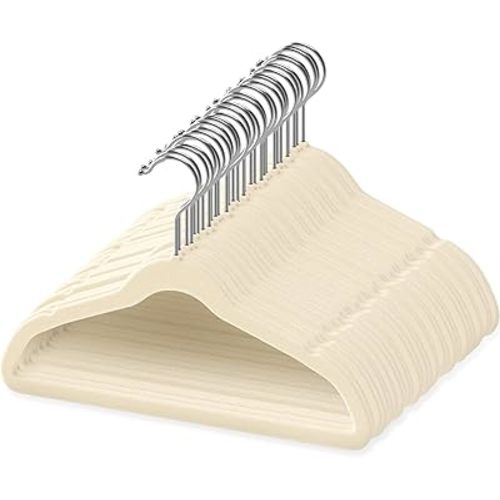 25 Premium Kids Velvet Hangers - 14" Non-Slip Clothes Hangers for Kids & Preteens - Ultra Slim, Space-Saving, Strong & Durable Hangers with 360° Swivel Hook - Beige