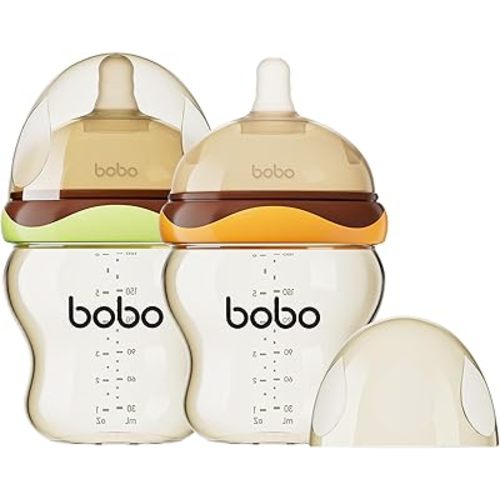 YOHKOH Baby Bottles - Newborn Wide Neck Baby Bottles with Slow Flow Breast-Like Nipple, PPSU Anti-Colic Bottles Breastfeeding System (Multicolour, 6oz (Pack of 2))