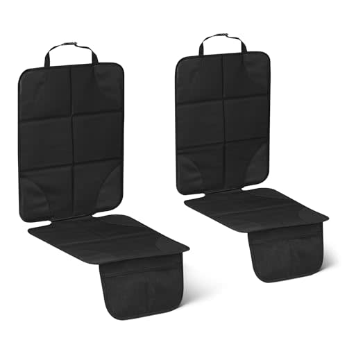 Amazon Basics Car Seat Protector, Reinforced PVC Corners, Mesh Storage Pockets, Non-Slip, Adjustable Straps, Black, 2-Pack