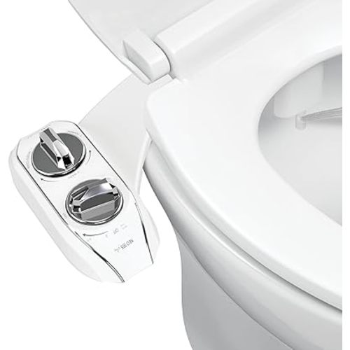 LUXE Bidet NEO 185 Plus - Patented Bidet Attachment for Toilet Seat, Innovative Hinges to Clean, Slide-in Easy Install, Advanced 360° Self-Clean, Dual Nozzles, Feminine & Rear Wash (Chrome)