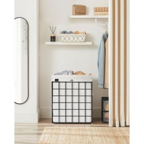 Songmics Laundry Hamper, 23.8 Gal. (90l) Laundry Basket, Collapsible Clothes Hamper, Removable And Washable Liner, Metal Wire Frame, Cream White