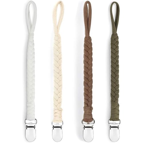 Pacifier Clips for Boys and Girls, Baby Holder Leash, Teething Toy or Soothie by Hand-Made Braided(4 Pack, Color E)