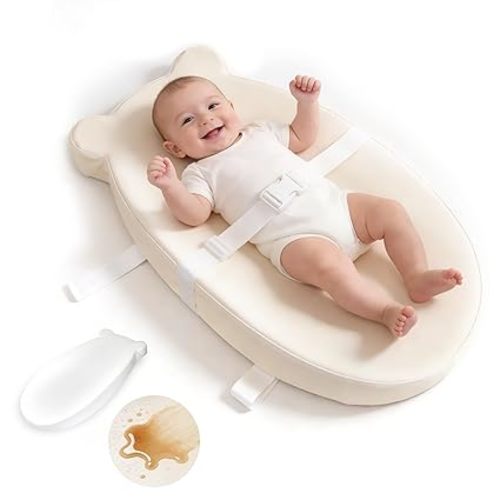 Baby Changing Pad for Dresser, with Wipeable Waterproof PU Cover, Contoured Diaper Changing Pad with Non-Slip Safety Belt, Portable Lightweight Changing Mat with Cushioned Foam, Beige