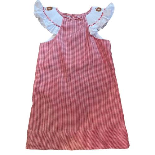 Red and White Gingham Smocked Football Sleeve Dress