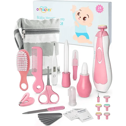OTTOLIVES Baby Healthcare and Grooming Kit, Baby Electric Nail Trimmer Set Newborn Nursery Health Care Set for Newborn Infant Toddlers Baby Boys Girls Kids (Pink)
