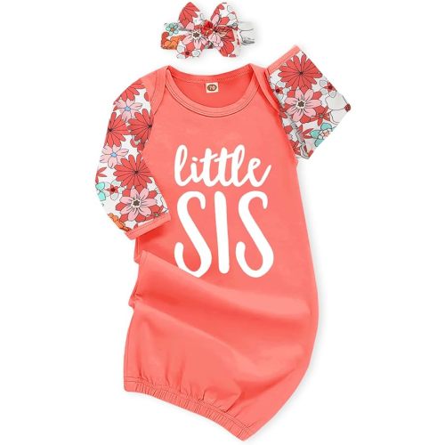 AMAWMW Newborn Baby Girl Little Sister Sleeper Gown Stripe Long Sleeve Nightgown Pajamas Gifts Stuff Essential Outfit