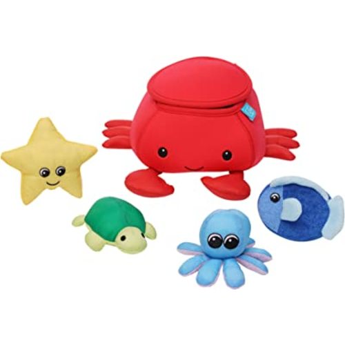 Manhattan Toy Neoprene Crab 5-Piece Floating Spill n Fill Bath Toy with Quick Dry Sponges and Squirt Toy