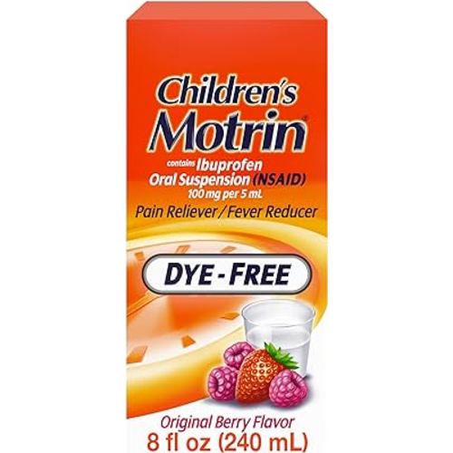 Motrin Children's Oral Suspension 100mg Ibuprofen Medicine, NSAID Fever Reducer & Pain Reliever for Minor Aches & Pains Due to Cold & Flu, Dye Free, Alcohol-Free, Berry Flavored, 8 fl. oz