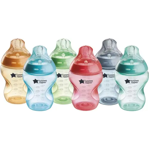 Tommee Tippee Natural Start Anti-Colic BPA Free Baby Bottles, 9oz, Slow-Flow Breast-Like Nipple for a Natural Latch, Designed for Seamless Transitions Between Bottle and Breast, Fiesta, Pack of 6