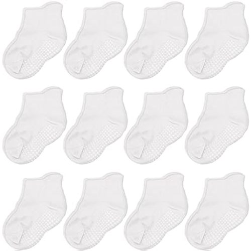 CozyWay Ankle Style Socks with Grip for Little Girls & Boys, Infants, Toddlers, Children - 12 Pairs