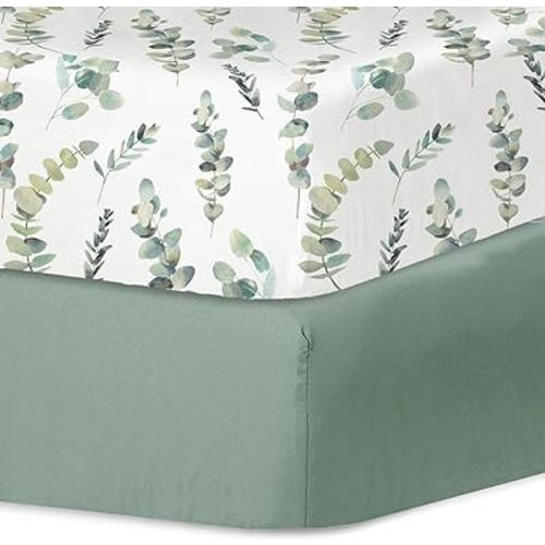 Little Grape Land Crib Sheets for Boys and Girls, 2pk Baby Crib Fitted Sheet for Standard Size Crib and Toddler Mattress, Super Soft Baby Sheet (Leaves & Green)