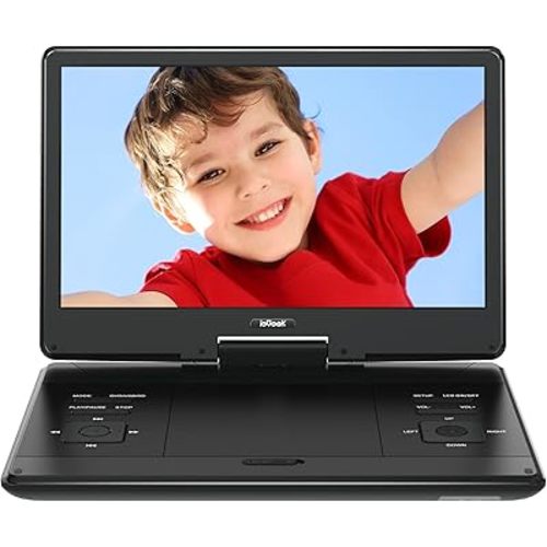 ieGeek 15.9" Portable DVD Player - with 14.1" Large HD Screen, 6 Hours Rechargeable Battery, High Volume Speakers, Region Free, Support USB/SD/Headphone/Sync TV and Multiple Formats, Slow Play, Black