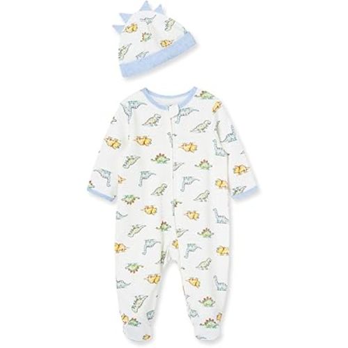 Little Me Baby Boy Clothes 2-Piece Baby Sleeper and Cap Set, 100% Cotton Footies Baby Essentials, Preemie to 9 Months