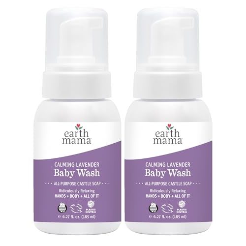 Earth Mama Calming Lavender Baby Wash Liquid Foaming Hand Soap, Organic All-Purpose Lavender Body Wash for Sensitive Skin, Castile Soap with Coconut Oil, Shea Butter, & Calendula, (Packaging May Vary)