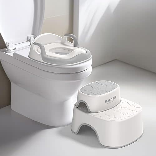 Maliton Baby Potty Training Seat with Step Stool, Toddler Toilet Seat for Boys Girls, Anti-Slip Toddler Stool for Bathroom, Kitchen, Toilet Potty Training Set(One Potty Seat+Two Step Stool for Kids)