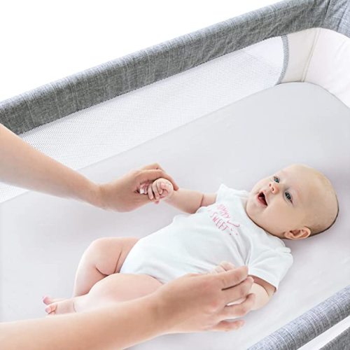 Bassinet Sheets Fit for AirClub, AMKE 3 in 1 Bassinet, Newton, Larex and Bellababy Bassinet Bedside Sleeper, 100% Cotton, 2 Pack, Ultra Soft Bassinet Sheet, White and Gray