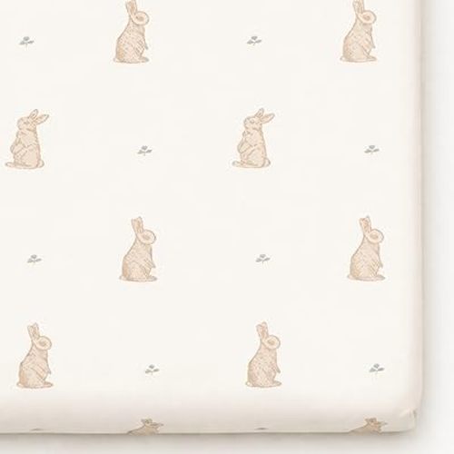 Oilo Crib Sheet, Breathable Turkish Cotton Jersey Fitted, 300 Thread Count, Machine Washable, Designed for Standard Crib Mattresses and Toddler Beds (28" x 52" x 9"), Bunny