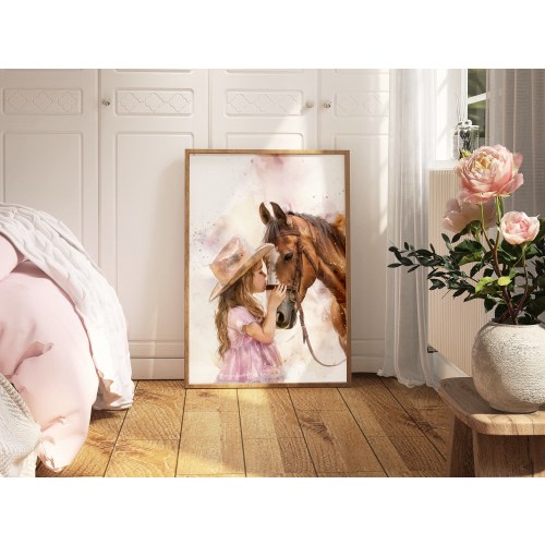 Cowgirl Printable Poster, Preppy Cowgirl Wall Art Decor, Horse Print, Love for Horses, Girly Digital Download Aesthetic Pink Brown, H3123