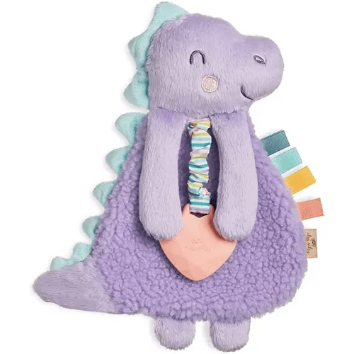 Itzy Ritzy - Itzy Lovey Including Teether, Textured Ribbons & Dangle Arms; Features Crinkle Sound, Sherpa Fabric and Minky Plush; Purple Dinosaur