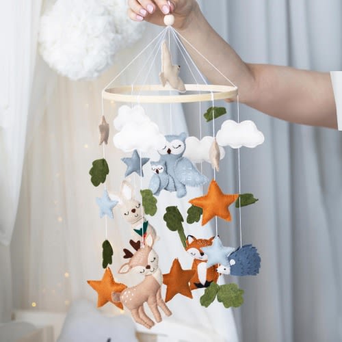 Woodland baby mobile, Forest animals baby mobile, Fox baby mobile boys, Animals crib mobile girls, Deer baby mobile, Nursery hanging decor