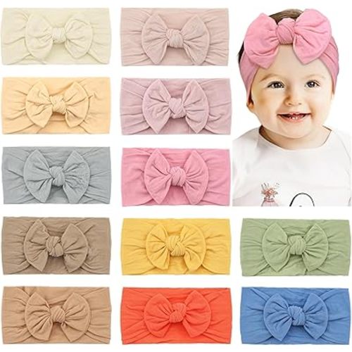 CÉLLOT Super Stretchy Soft Knot Headbands with Hair Bows Head Wrap Hair Accessories For Newborn Baby Girls Infant Toddlers Kids