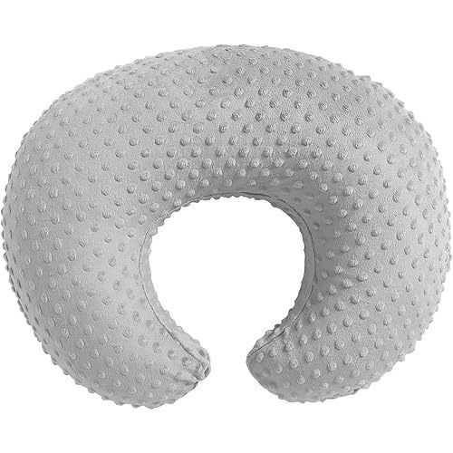 Nursing Pillow, Bottle and Breastfeeding Pillows, Nursing Essentials Baby Feeding Pillow with Removable Cotton Blend Cover, Machine Washable Baby Donut Pillow (Minky Dot-Grey)