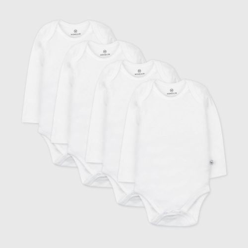 Honest Baby 4pk Organic Cotton Long Sleeve Bodysuit - White