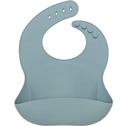 Loulou Lollipop Soft, Waterproof Silicone Feeding Bib for Babies and Toddlers 3 to 36 Months, Easy to Clean, Adjustable Fit and Catch-All Pouch - Slate