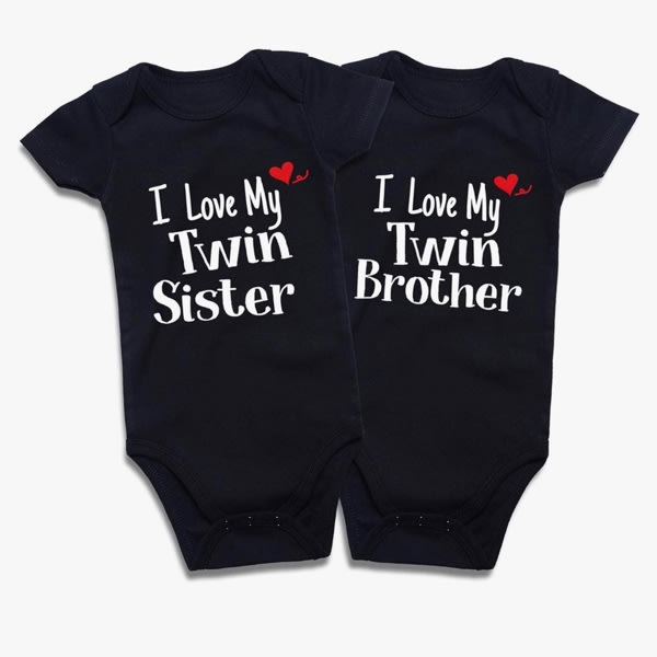 DEFAHN Funny Twins Baby Bodysuits Boys Girls Rompers 2 Pack Twin Matching Clothes Outfits for Newborn Infant