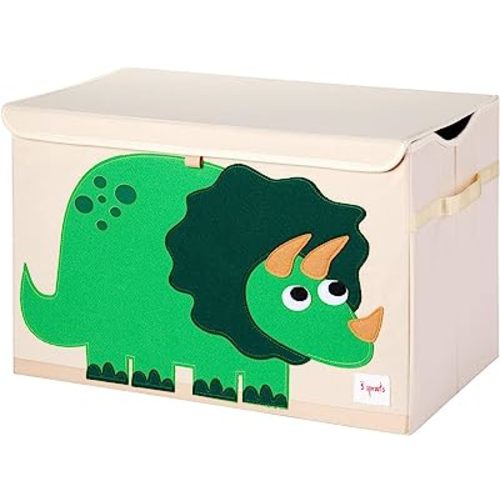 3 Sprouts Large Toy Chest for Kids with Lid and Handles - Collapsible Toy Storage Bin/Trunk/Box/Basket Organizer for Boys & Girls Playroom, Nursery, Dinosaur