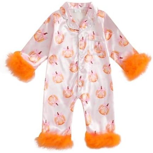 Baby Halloween Pajamas Newborn Girl Pumpkin Jumpsuit Romper Button Down Nightgown Cute One Piece Silk Pjs Sleepwear