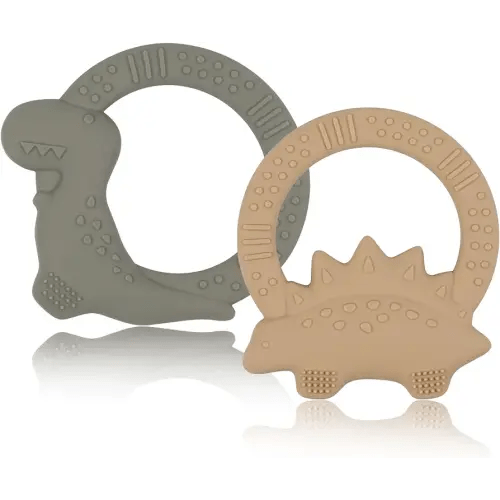 2 Packs Baby Teether Silicone Teething Toys for Babies 0-6 Months with Dinosaur Shape 6 to 12 Months Infant Newborn Essentials Must Haves for Teething Relief Chew,Ideal Baby Shower Gifts for Moms B1