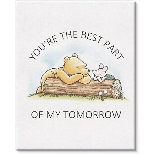 Pooh Bear Wall Art You're the Best Part of My Tomorrow Quote Canvas Painting Pictures Framed Print Sign Artwork Ready to Hang 8x10 Inches