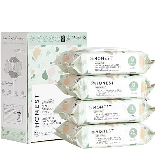 The Honest Company Clean Conscious Unscented Wipes | Over 99% Water, Compostable, Plant-Based, Baby Wipes | Hypoallergenic for Sensitive Skin, EWG Verified | Geo Mood, 288 Count - 72 Count (Pack of 4)